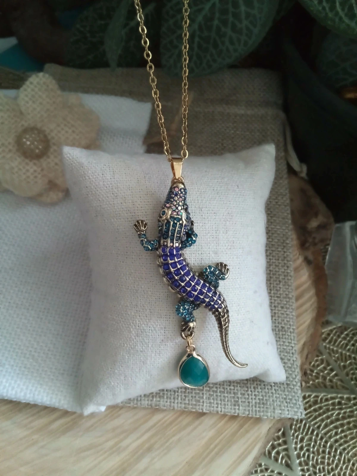 Collier avec crocodile zirconées et pierre d'apatite sertie – photo 5